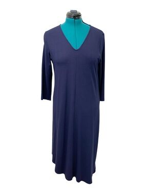 Eileen Fisher Classic V-Neck Navy Women's Dress L